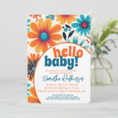 Hello Baby Groovy Retro Boho Blume Babydusche Einladung (Stehend Vorderseite)