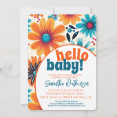 Hello Baby Groovy Retro Boho Blume Babydusche Einladung (Vorderseite)