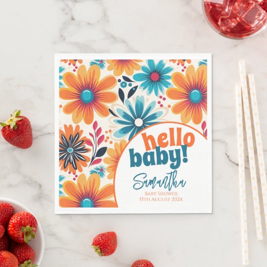 Hello Baby Groovy Retro Boho Blume Babydusche Serviette (Beispiel)