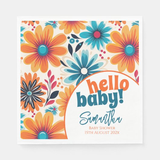 Hello Baby Groovy Retro Boho Blume Babydusche Serviette (Vorderseite)
