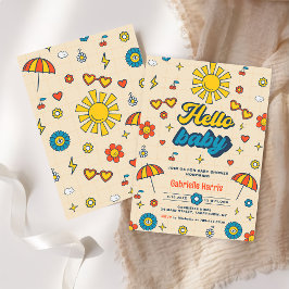 Hello Baby Groovy Retro Daisy Baby Shower Party Einladung