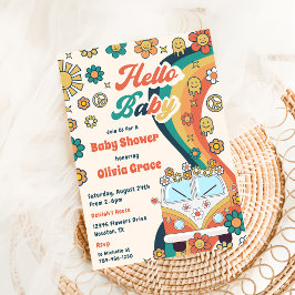 Hello Baby Groovy Retro Floral Baby Shower Party Einladung