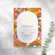 Hello Baby | Groovy Retro Floral Gold Babydusche