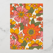 Hello Baby | Groovy Retro Floral Gold Babydusche Folieneinladung (Rückseite)