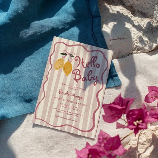 Hello Baby Lemon Bows Girls Baby Shower Einladung