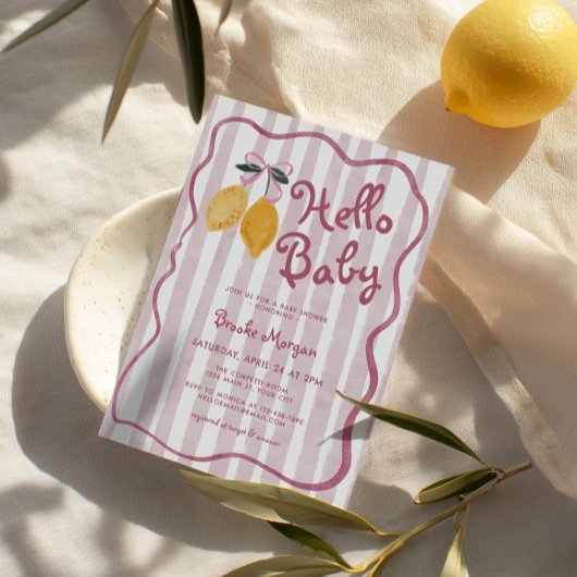 Hello Baby Lemon Bows Girls Baby Shower Einladung