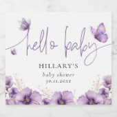 Hello Baby Lila Butterfly Babydusche Schaumweinetikett (Einzelnes Label)