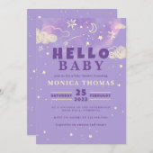 Hello Baby Lila Dream Baby Dusche Einladung (Vorne/Hinten)