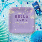 Hello Baby Lila Dream Baby Shower Paper Plate Pappteller (Party)