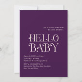 Hello Baby Lila Modern Baby Dusche Einladung (Vorderseite)