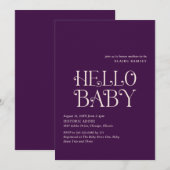 Hello Baby Lila Modern Baby Dusche Einladung (Vorne/Hinten)