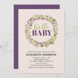 Hello Baby Lila Wreath Baby Dusche Einladung