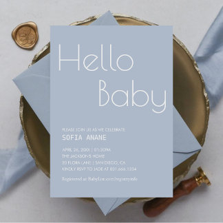 Hello Baby Minimal Clean Blue Typografy Boy Einladung