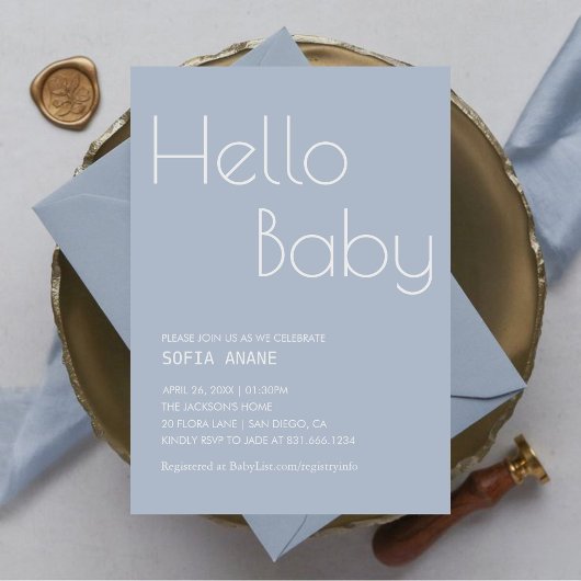 Hello Baby Minimal Clean Blue Typografy Boy Einladung