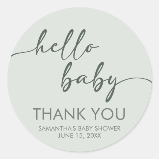 Hello Baby Minimalist Baby Shower Runder Aufkleber (Vorderseite)