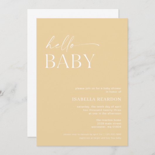 Hello Baby Minimalistisch Baby Dusche Einladung (Vorne/Hinten)