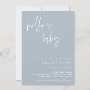 Hello Baby Minimalistisch Boho Blue Boy Baby Dusch Einladung