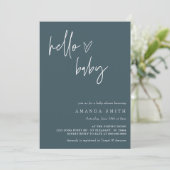 Hello Baby Minimalistisch Boho Blue Boy Baby Dusch Einladung (Stehend Vorderseite)