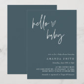 Hello Baby Minimalistisch Boho Blue Boy Baby Dusch Einladung (Vorne/Hinten)