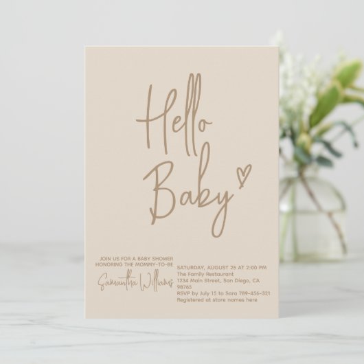 Hello Baby Minimalistisch Gender Neutral Baby Dusc Einladung (Stehend Vorderseite)