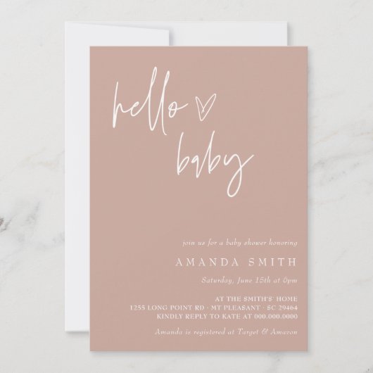 Hello Baby Minimalistisch Girl Boho Kinderdusche Einladung (Vorderseite)