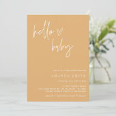 Hello Baby Minimalistisch Mustard Boho Baby Shower Einladung (Stehend Vorderseite)