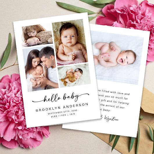 Hello Baby Modern Four Foto Birth Ankündigung