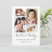 Hello Baby Modern Four Foto New Baby Dankeskarte (Stehend Vorderseite)