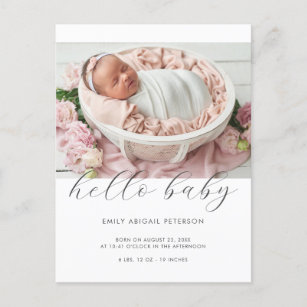 Hello Baby Modern Simple Foto Geburtserklärung Postkarte