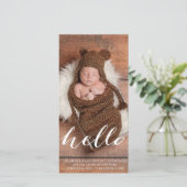 HELLO BABY MODERNE GEBURTSANKÜNDIGUNG FOTOKARTE ANKÜNDIGUNG (Stehend Vorderseite)