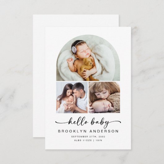 Hello Baby | Moderner Foto Arch 3 Geburtsjahr Ankündigung (Vorne/Hinten)