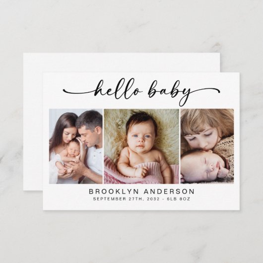 Hello Baby | Modernes Drei-Foto-neues Baby Dankeskarte (Vorne/Hinten)
