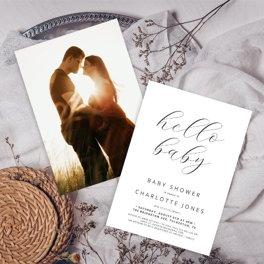 Hello Baby Modernes Minimal Foto Babydusche Einladung