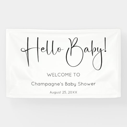 Hello Baby Modernes Script Baby Dusche Banner (Horizontal)