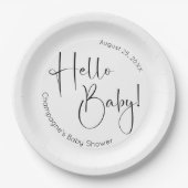 Hello Baby Modernes Script Baby Dusche Pappteller (Vorderseite)