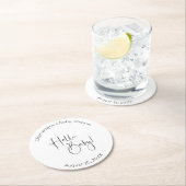 Hello Baby Modernes Script Baby Dusche Runder Pappuntersetzer (Vor Ort)