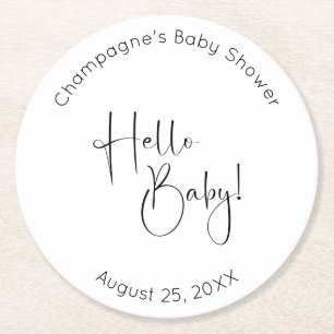 Hello Baby Modernes Script Baby Dusche Runder Pappuntersetzer