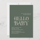 Hello Baby Moss Green Modern Baby Dusche Einladung (Vorderseite)