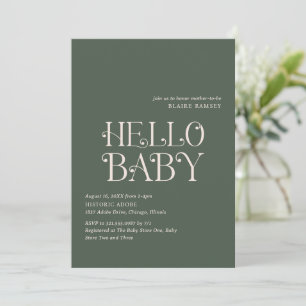 Hello Baby Moss Green Modern Baby Dusche Einladung