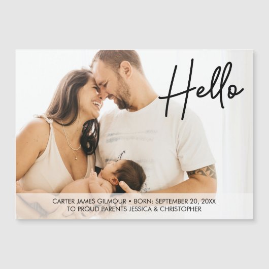 Hello Baby Name Birth Proud Eltern Foto Magneteinladung (Vorderseite)