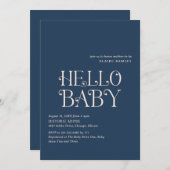Hello Baby Navy Blue Modern Baby Dusche Einladung (Vorne/Hinten)