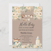 Hello Baby Neutral ganz Beige Einladung (Vorderseite)