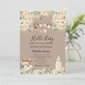 Hello Baby Neutral ganz Beige Einladung (Stehend Vorderseite)