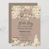 Hello Baby Neutral ganz Beige Einladung (Vorne/Hinten)