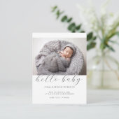 Hello Baby Neutral Schwarz-weiß Birth Ankündigung Postkarte (Stehend Vorderseite)