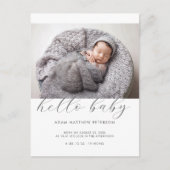 Hello Baby Neutral Schwarz-weiß Birth Ankündigung Postkarte (Vorderseite)
