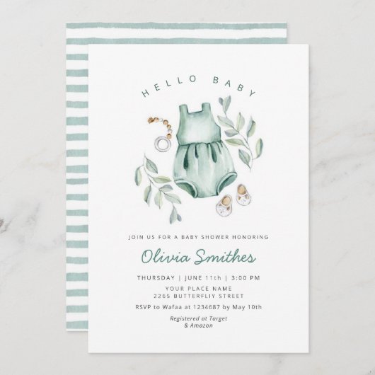 Hello Baby | Niedlich Boho Clothes Girl Babydusche Einladung (Vorne/Hinten)