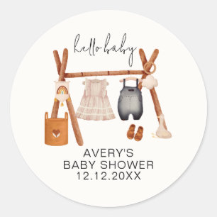 Hello Baby   Niedlich Boho Kleidung Kinderdusche Runder Aufkleber