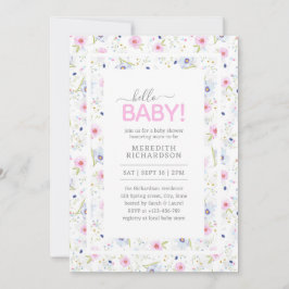 Hello Baby Niedlich Floral Pink Blue Girl Baby Dus Einladung