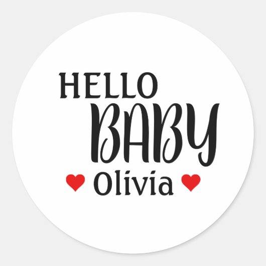 Hello Baby Olivia Red Hearts Baby Shower Stickers (Vorderseite)